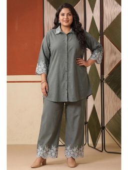 Scakhi - Sage Green Embroidered Rayon Flex Plus Size Co-Ord Set