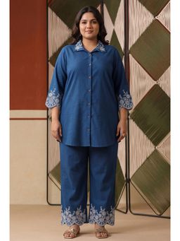 Scakhi - Teal Embroidered Rayon Flex Plus Size Co-Ord Set