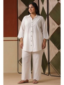 Scakhi - White Embroidered Rayon Flex Plus Size Co-Ord Set