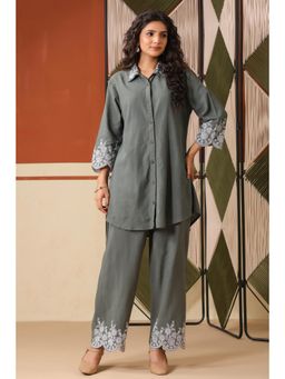 Scakhi - Sage Green Embroidered Rayon Flex Co-Ord Set