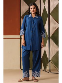 Scakhi - Teal Embroidered Rayon Flex Co-Ord Set