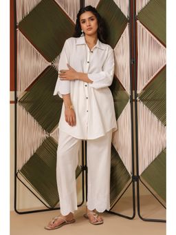 Scakhi - White Embroidered Rayon Flex Co-Ord Set