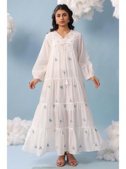 Scakhi - White Cotton Embroidered Flared Dress