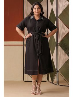 Scakhi - Black Cotton Blend Embroidered A-Line Dress