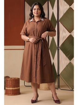 Scakhi - Brown Cotton Blend Embroidered A-Line Dress
