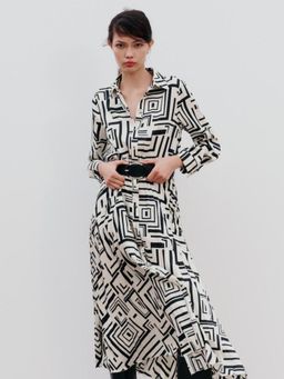 Addery - Abstract Black Belted Beachwear Dress (Set of 2)