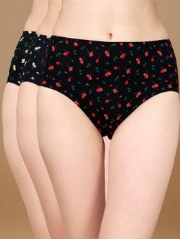 SOIE - Womens High Waist Full Coverage Printed Cotton Hipster Panty (Pack of 3)