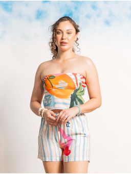 AOBA - Women Off-White Stripes Beachwear Co-Ord (Set of 2)