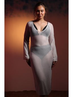 Erotissch - Women White Lace Full Sleeves Beachwear Coverup Dress