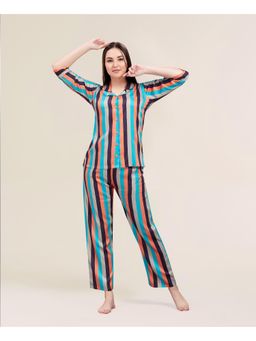 Velure - Vertical Multi-Color Stripes Night Suit (Set of 2)