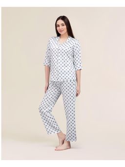 Velure - White Geometric Print Night Suit (Set of 2)