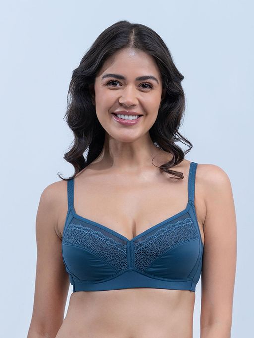 SOIE Womens Blue Non Padded Non-Wired Full Coverage Lacy T-Shirt Bra