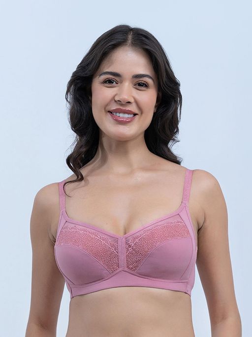 SOIE Womens Mauve Non Padded Non-Wired Full Coverage Lacy T-Shirt Bra