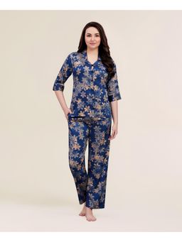 Velure - Blue Royal Floral Print Night Suit (Set of 2)