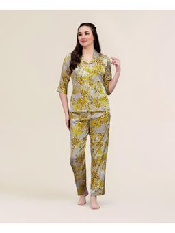 Velure - Grey Classic Floral Satin Print Night Suit (Set of 2)
