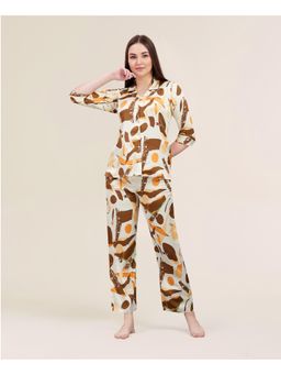 Velure - Cream Shiny Chemistry Satin Night Suit (Set of 2)