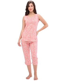 Juliet - Womens Printed Premium Cotton T-Shirt with Capri - Peach (Set of 2)