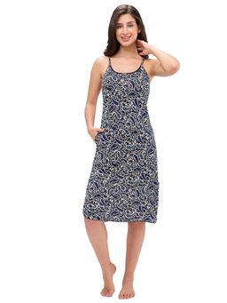 Juliet - Womens Printed Viscose Lycra Short Nighty - Navy Blue