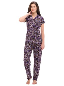 Juliet - Womens Printed Premium Cotton Shirt with Pyjama - Purple (Set of 2)