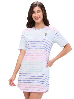 Juliet - Womens Printed Premium Cotton Tee Nightsuit Dress - White