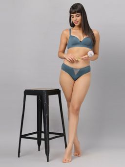 SOIE - Womens Grey Lacey Non-Wired Medium Coverage Bra with Full Coverage Brief (Set of 2)