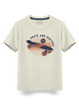 HELLCAT - Trendy Beige Graphic Half Sleeve T-Shirt
