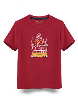 HELLCAT - Trendy Maroon Graphic Half Sleeve T-Shirt