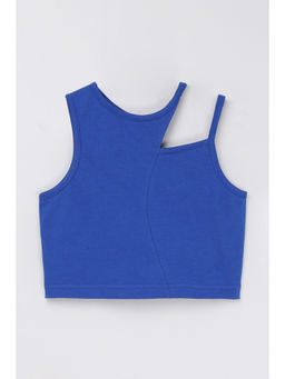 Taffy - Girls Blue Sleeveless Solid Asymmetrical Neck Top