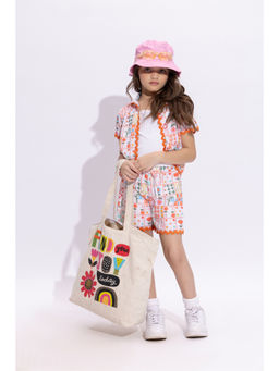 Taffy - Girls White Printed Top with Shirt & Shorts (Set of 3)