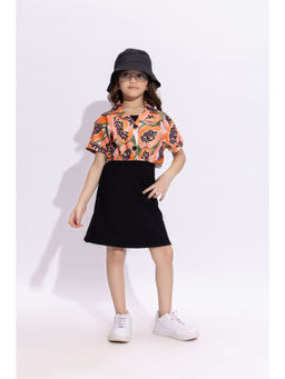 Taffy - Girls Black Half Sleeves Printed Dress with Shirt (Set of 2)