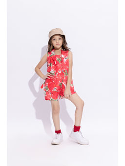 Taffy - Girls Red Sleeveless Printed Top with Jacket & Shorts (Set of 3)