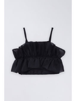 Taffy - Girls Black Organza Sleeveless Party Top