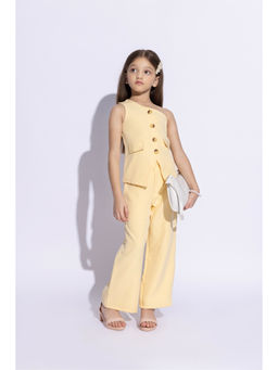 Taffy - Girls Yellow Sleeveless One Shoulder Top with Pant (Set of 2)