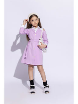 Taffy - Girls Lavender Colorblock Knee Length Dress with Belt (Set of 2)