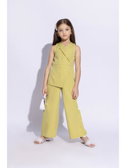 Taffy - Girls Green Sleeveless Solid Wrapped Jumpsuit