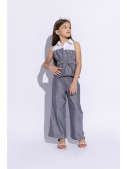 Taffy - Girls Grey Cotton Sleeveless Shirt Top with Pant (Set of 2)