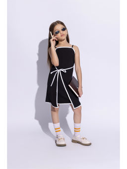 Taffy - Girls Black Solid Sleeveless Knee Length Dress