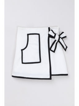 Taffy - Girls White Piping Wrap Skirt