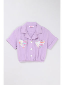Taffy - Girls Purple Cotton Solid Heart Pocket Shirt