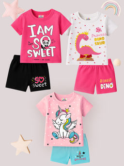 Kuchipoo - Boys Multi-Color Regular Fit Cotton T-Shirts with Shorts (Set of 6)