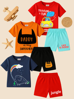 Kuchipoo - Boys Multi-Color Regular Fit Cotton T-Shirts with Shorts (Set of 6)