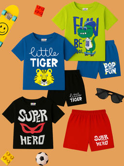 Kuchipoo - Boys Multi-Color Regular Fit Cotton T-Shirts with Shorts (Set of 6)