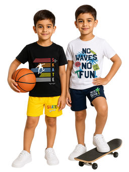 Kuchipoo - Boys Multi-Color Regular Fit Cotton T-Shirts with Shorts (Set of 4)