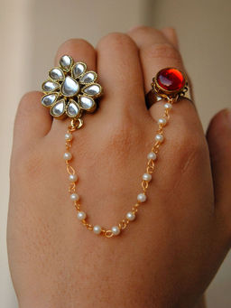 BeAbhika - Dynamic Duo Two Finger Red Round Ring