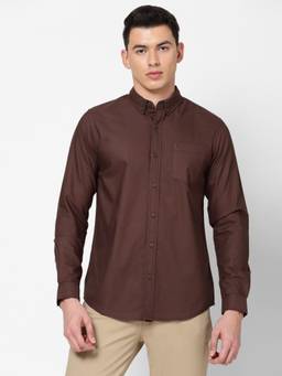 Lee - Men's Solid Dark Brown Shirt Slim Fit
