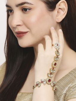 OOMPH - Red Stones & Kundan Ethnic Statement Bracelet with Ring