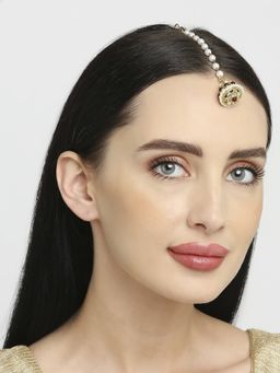 OOMPH - Red Kundan & Pearls Bridal Ethnic Borla Maang Tikka