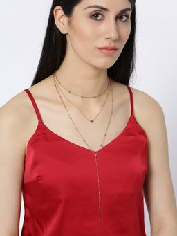 OOMPH - Combo Of 3 Gold Tone Heart Shape Multi Layered Multi-Strand Fashion Necklace