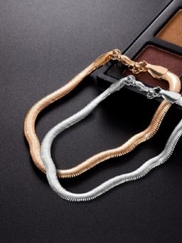 OOMPH - Combo of 2 Gold & Silver Tone Delicate Snake Chain Choker Necklace