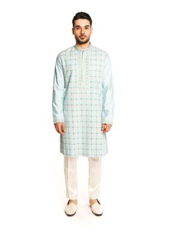 Arjun Kilachand - Frozen Blue Mirror Thread Work Embroidered Kurta with Pant (Set of 2)